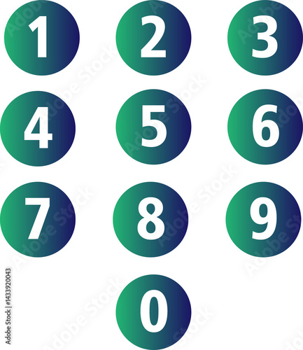 Free Download Set of colorful gradient numbers in circles from 1 to 0 green and blue - GFXLoad