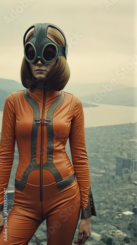 Retro-Futurist Aviatrix: Skyline Recon in Tangerine Suit