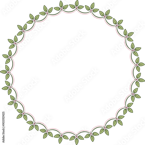 Circular garland with many leaves. Illustration made with a garland of leaves on a white background creating a circular border.