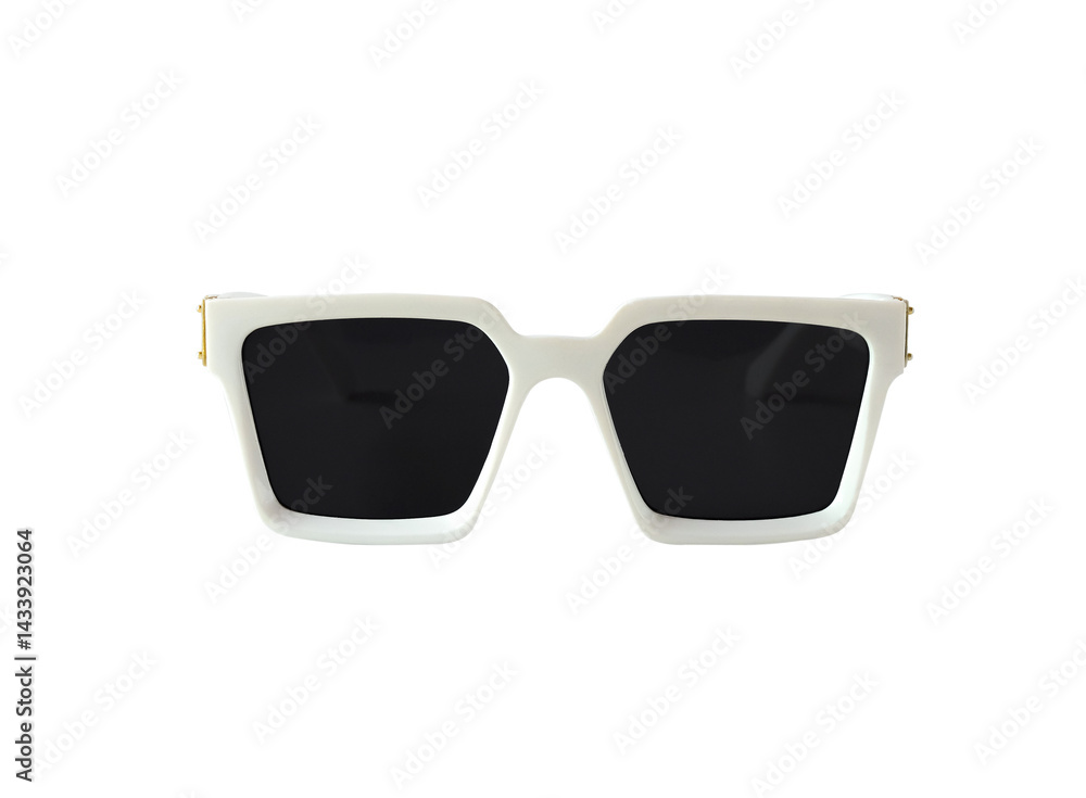 Sunglasses in white frame on white background. Sunglasses in white frame on white background.