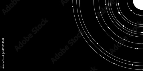 Expanding bright circles of lines and dots on a dark background. Realistic wallpaper with luxurious flowing lines. Perfect background for posters, websites, brochures, banners, applications, etc. 