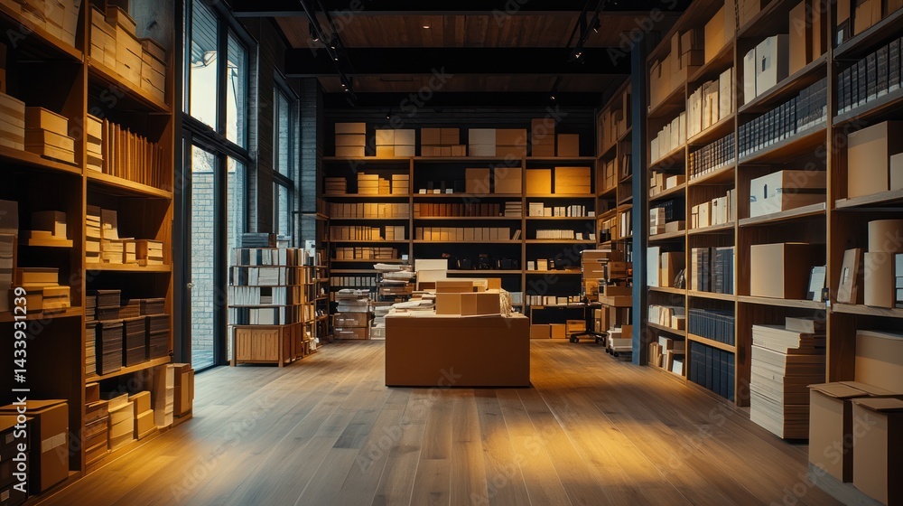 Modern Storage Room Interior, Display, Light and Warm Modern Storage Room Interior, Display, Light and Warm