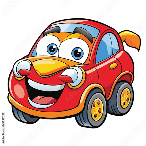 Cartoon red car with happy expression