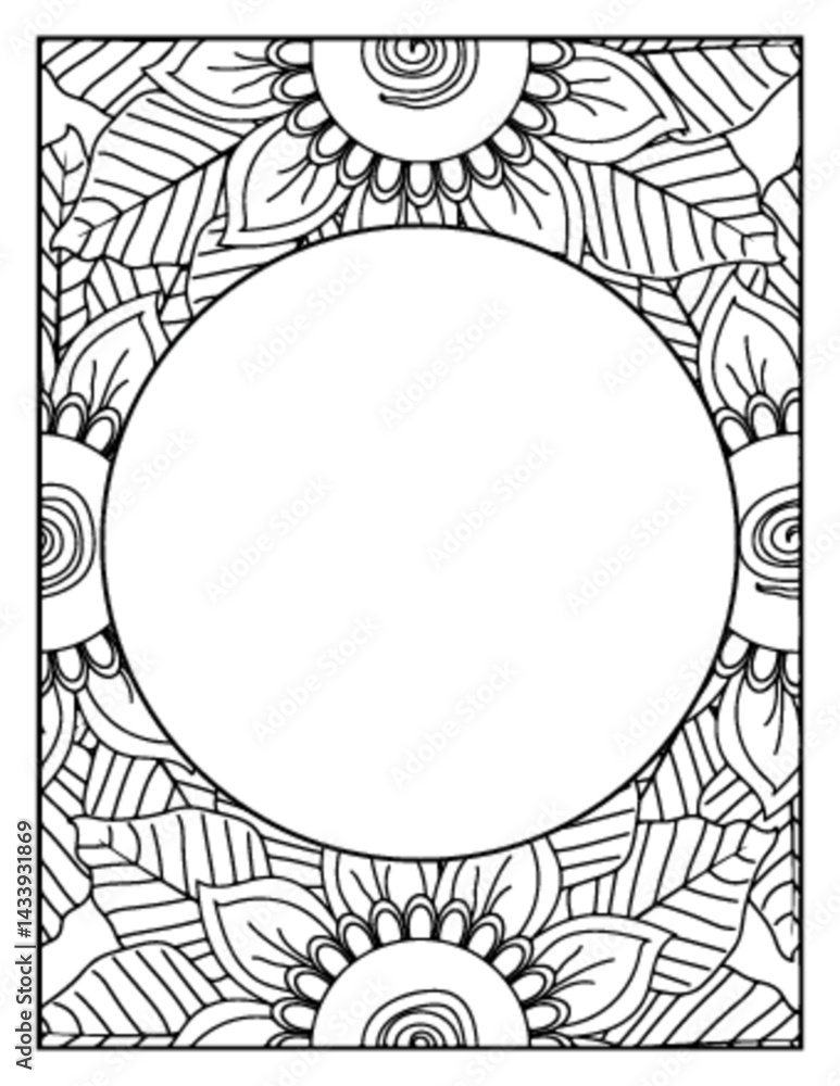 Fototapeta premium Flowers Circle Adult Coloring Pages