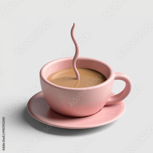 Pink Coffee Cup with Floating Steam in a Pastel Setting