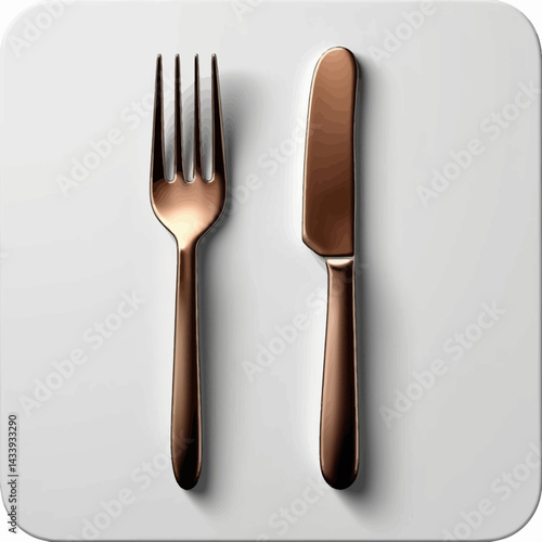 Gold fork and knife on white surface.