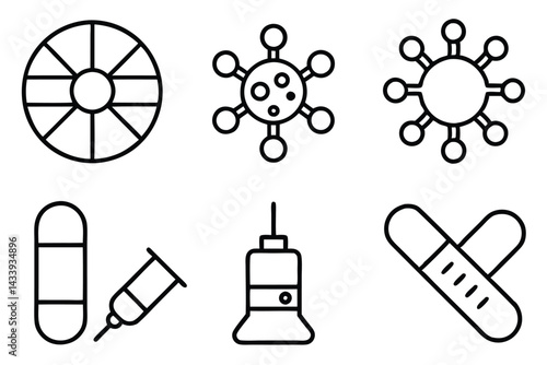 Chemotherapy drugs fighting cancer Line art