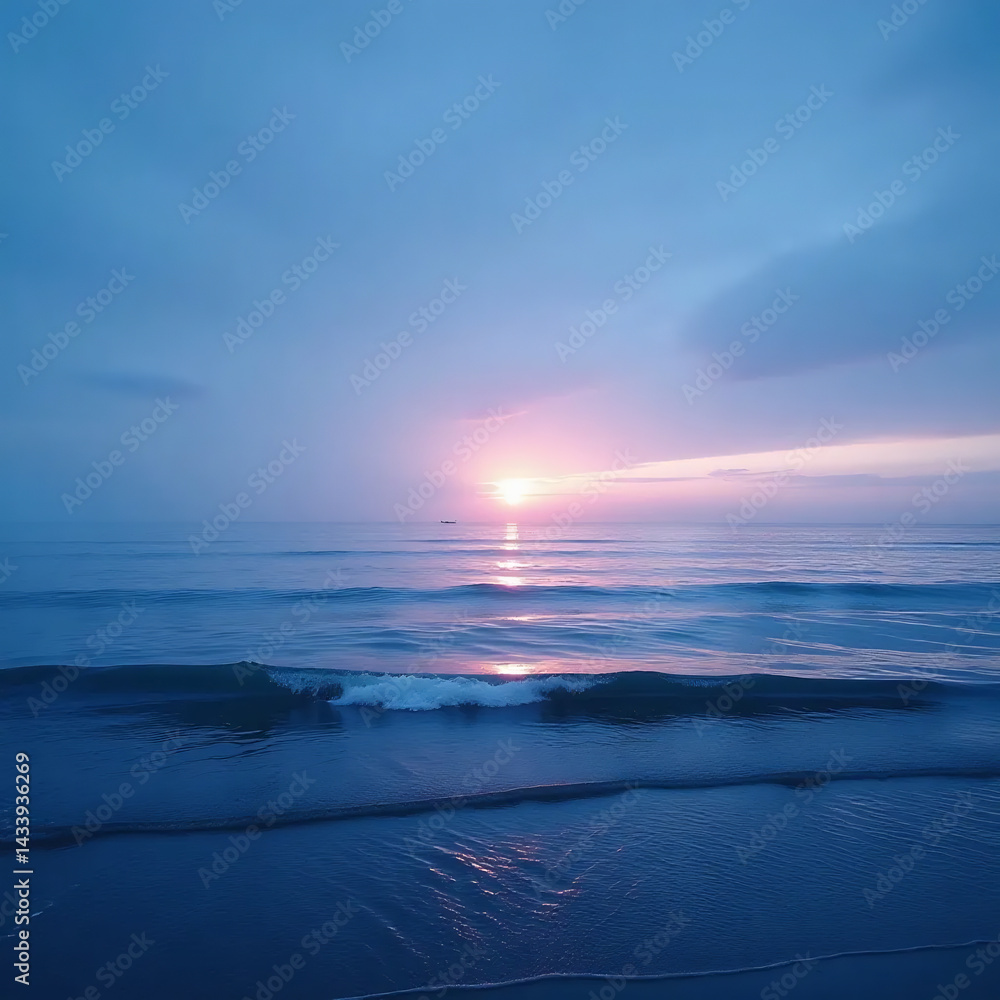 Fototapeta premium Twilight Over a Calm Ocean: Horizon with Gentle Waves