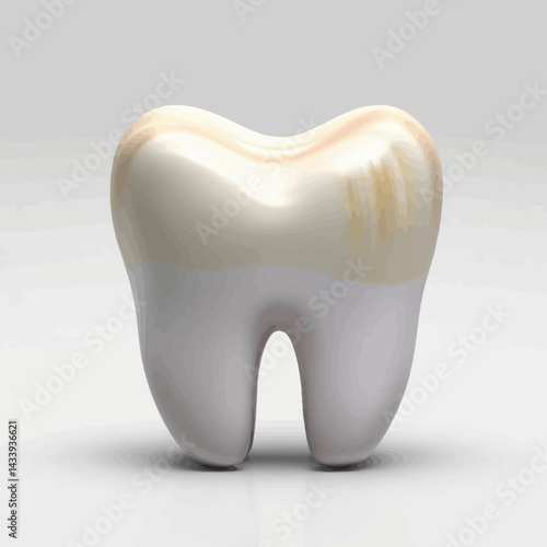 Tooth with Plaque Buildup on White Background