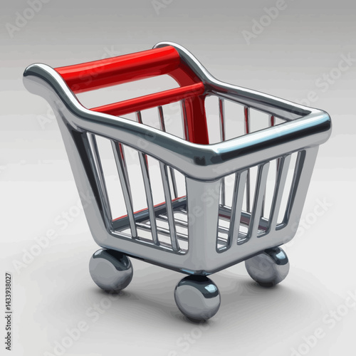 Metallic Shopping Cart with Red Handle