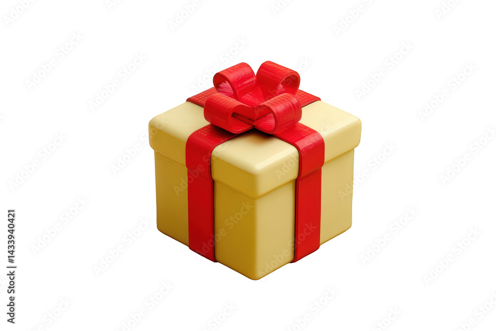 Elegant yellow gift box with a bright red ribbon bow present 3d icon color on transparent background Elegant yellow gift box with a bright red ribbon bow present 3d icon color on transparent background