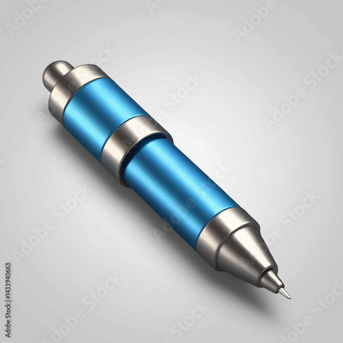 Metallic Blue Pen on White Background