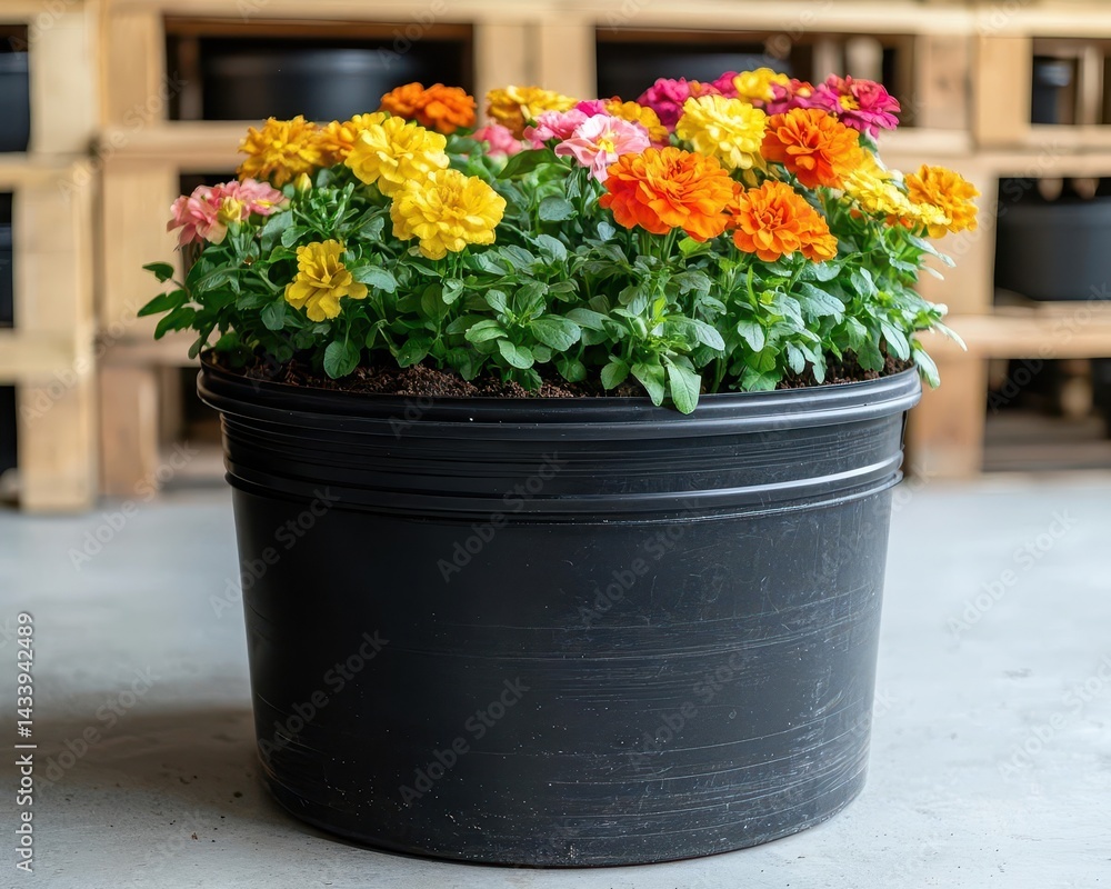 Fototapeta premium Indoor flower garden with vermicomposting bin, circular sustainability, ecofriendly gardening lifestyle