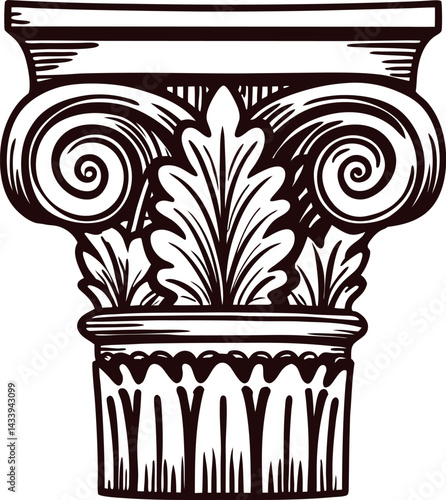 Intricate classical corinthian column capital design with acanthus leaves and scrolls.