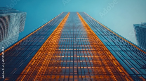 Wallpaper Mural Tall modern skyscraper with glass facade reflecting light against a blue sky. Torontodigital.ca