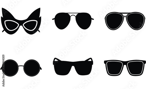 Sunglass Vector Silhouette Collection: Fashion, Eyewear Icons

