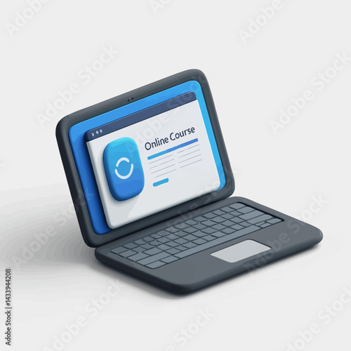 Laptop displaying an online course interface against a plain background.