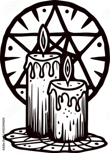 Mystical candles and pentagram art with spooky occult aesthetic
