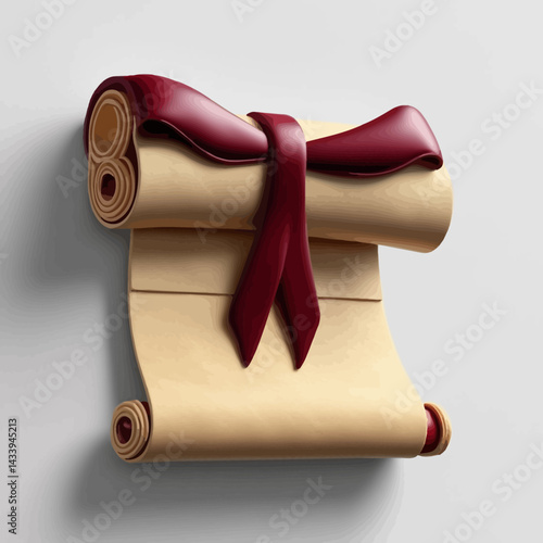 Rolled parchment scroll tied with burgundy ribbon