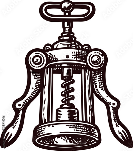 Vintage corkscrew with detailed engraving and wing handle design