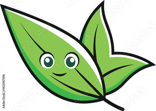 Two friendly leaves, with animated faces, radiating joy and representing growth, harmony, and the beauty of nature.