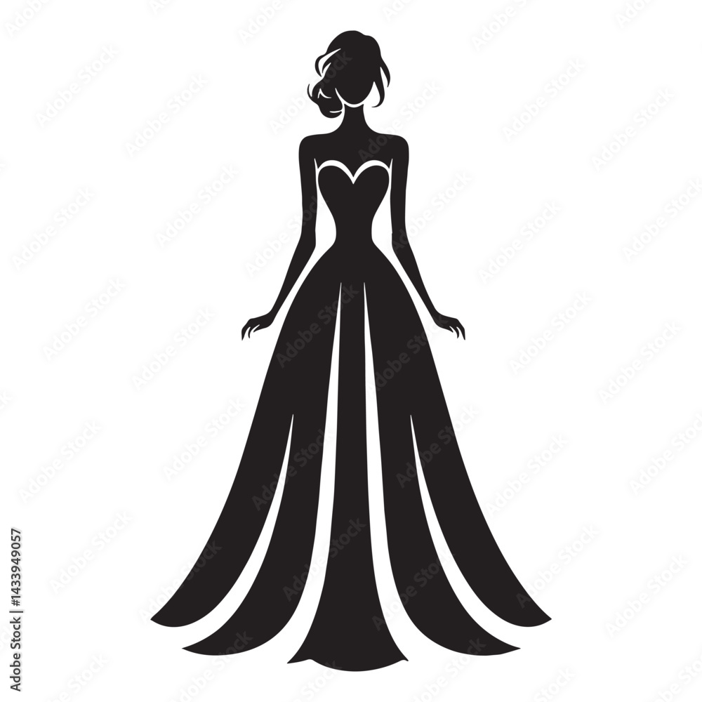 Stunning Formal Gown silhouette, designed for grand occasions – Formal Gown illustration – Minimalist Formal Gown vector – Ladies dress silhouette
Stunning Formal Gown silhouette, designed for grand occasions – Formal Gown illustration – Minimalist Formal Gown vector – Ladies dress silhouette