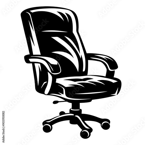 Elegant black and white illustration of a rolling office chair recliner