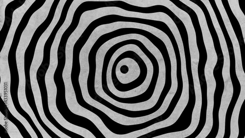 background animation slow motion concentric radiating zooming out distorted deformed circles rings from center to border, hypnotic spiral, psychedelic abstract radio wave. and optical illusion
