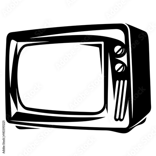 Retro television set, vintage electronic device, broadcasting in black and white style