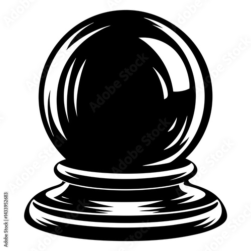 Monochrome Magic Ball Icon on a Stand with Glimmers of Light