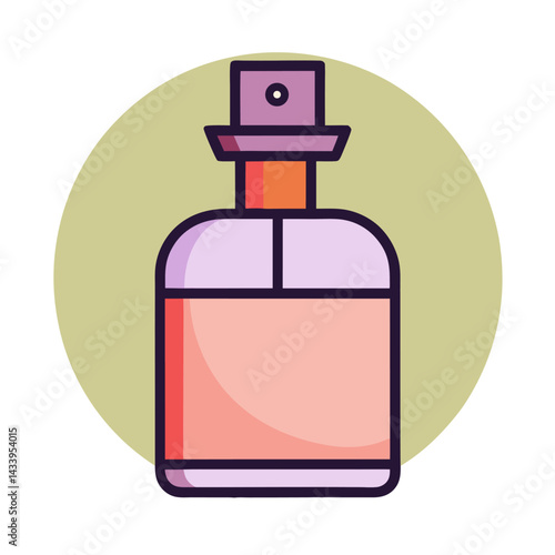 Stylized perfume bottle vector illustration against a round avocado green background