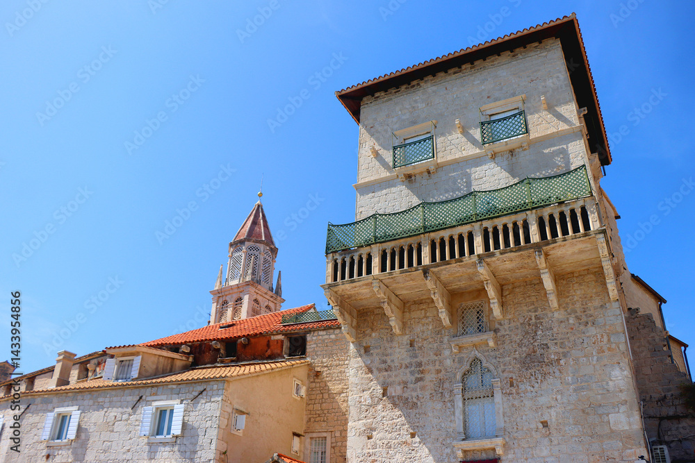 Historical buildings on the promenade in Trogir, Croatia.
