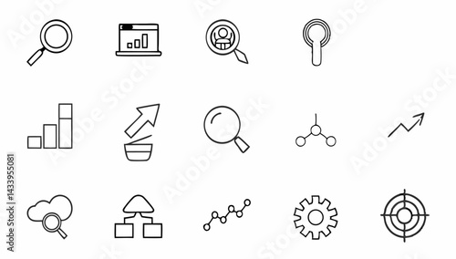 seo optimisation set of web icons in line style  s.eps