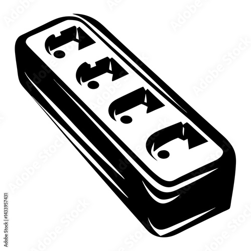Monochrome minimalist power strip electrical outlet extension block with multiple sockets