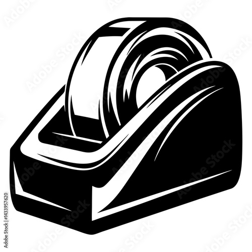 Monochrome illustrative icon of a classic tape dispenser and tape roll