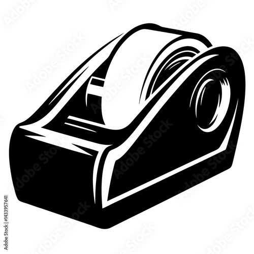 A monochrome illustration of a tape dispenser for office and crafting purposes