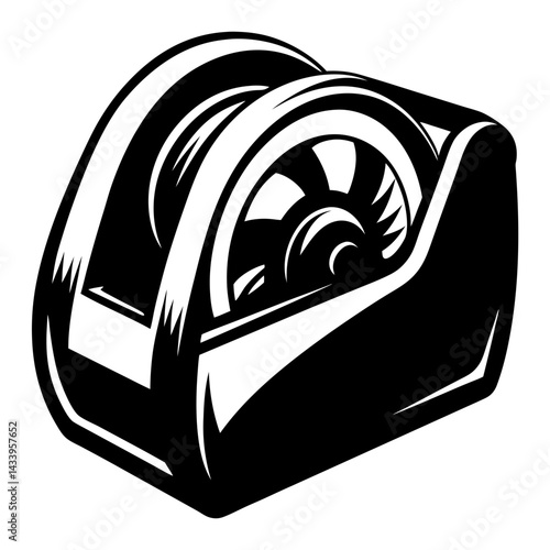 Monochrome tape dispenser with a roll of tape, in a bold design