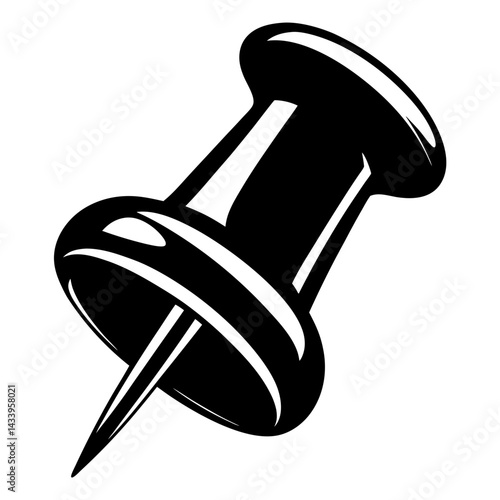 A single black and white push pin viewed at an angle