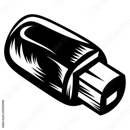 Black and white illustration of a classic USB drive or flash drive