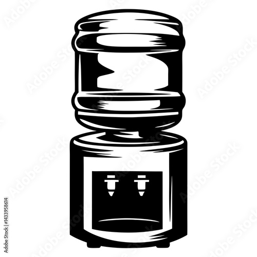 Detailed Monochrome Illustration of a Water Dispenser for Home or Office