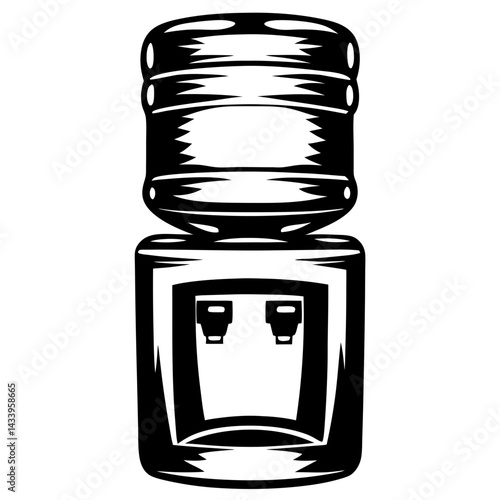 A bold, black and white illustration of a modern water cooler design