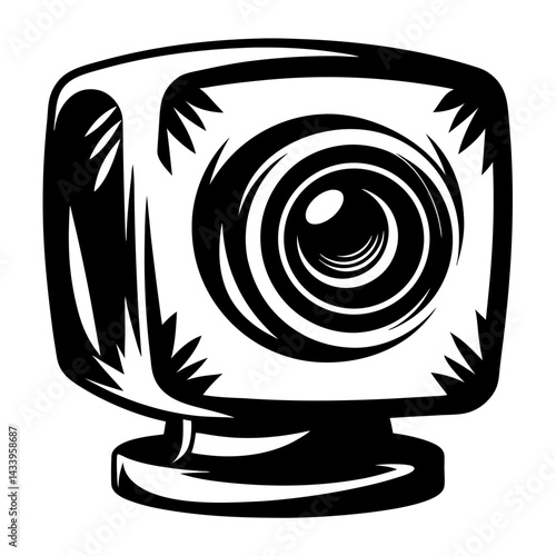 Monochromatic stylized vector illustration of a modern webcam with dynamic lines