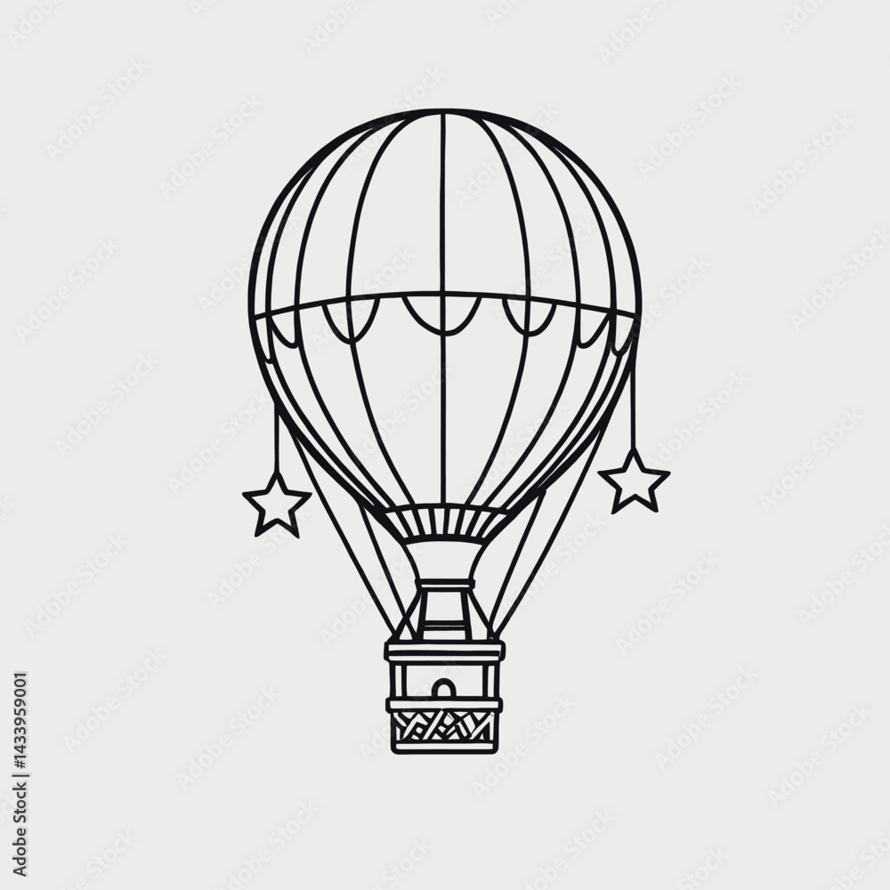 Obraz premium Vintage Hot Air Balloon with Stars Design Element for Travel Posters and Adventure Branding