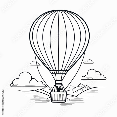 Hot Air Balloon Adventure Over Majestic Mountains a Scenic Flight Above Rolling Hills and Clouds