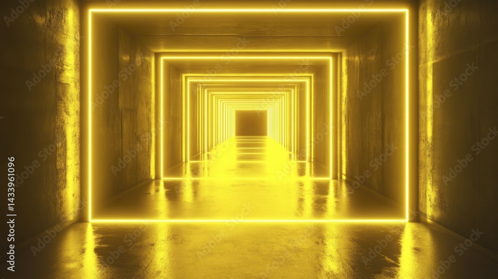 Abstract Neon Yellow Color Background with Futuristic Tunnel Design. Generative AI
