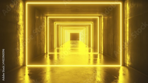 Obraz na płótnie Abstract Neon Yellow Color Background with Futuristic Tunnel Design. Generative AI w salonie
