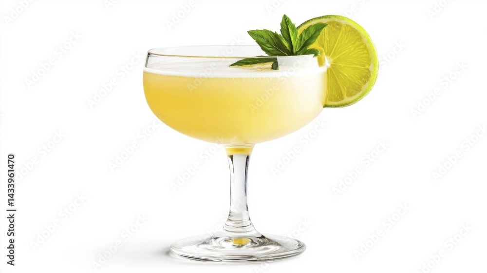 Refreshing cocktail with lime and mint garnish. Generative AI