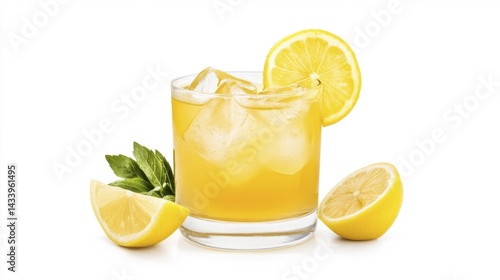 Obraz na płótnie Fresh Lemonade with Ice and Lemon Slices. Generative AI w salonie