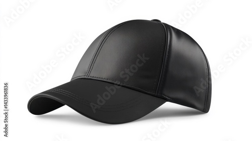 Black leather baseball cap on white background. Generative AI