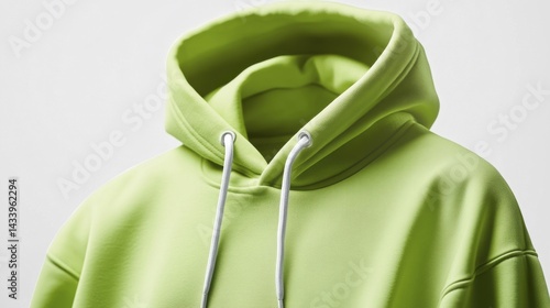 Green hoodie with white drawstrings on light background. Generative AI